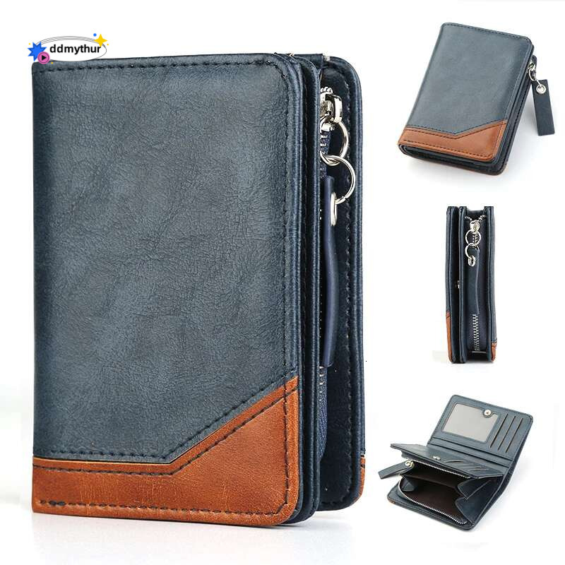 New Men Large Capacity Wallet With Zipper Coin Pocket Pu Leather Vintage Male Short Money Purse Card Holder ddmythur