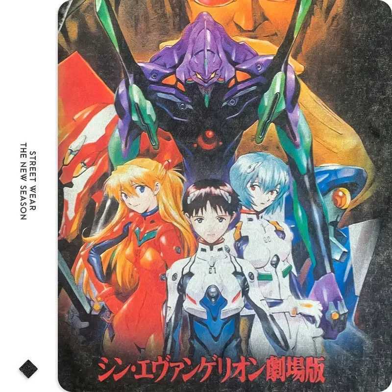 E-Evangelian T-shirt Retro Washing Anime EVA T-shirt Oversized Street Clothing Manga Rei Asuka T-shirt Nagisa Top Mens T-shirtXJ250409