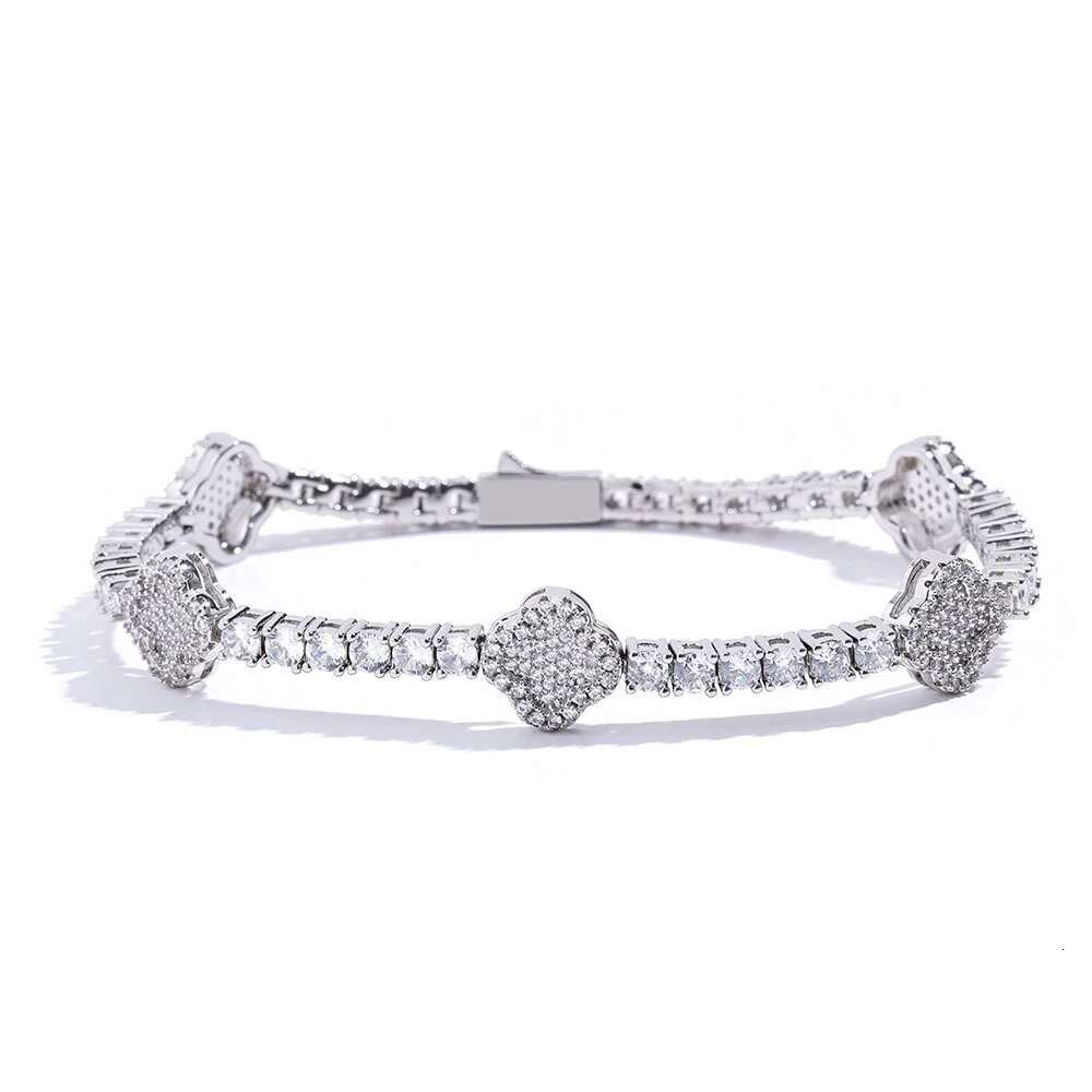 KNOBSPIN D VVS1 Moissanite Tennis Bracelet Four Leaf Clover s925 Sterling Silver Plated 18k with GRA Wedding Bracelets for Women