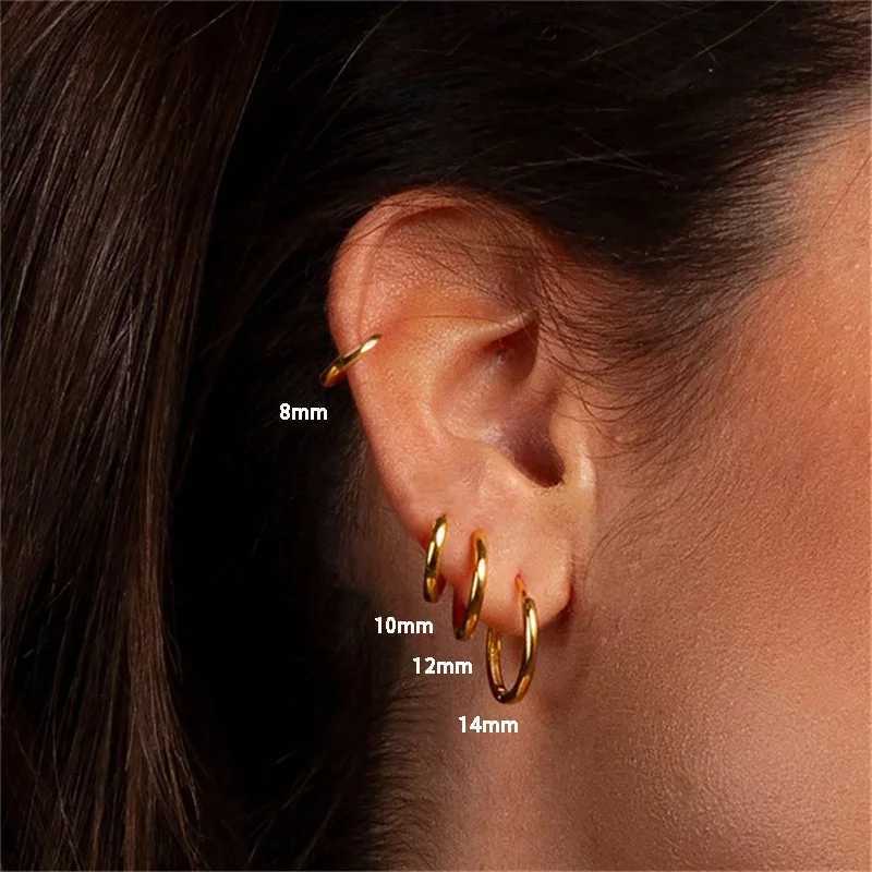 4Pairs Stainless Steel Solid Round Rings Huggies Earrings Set for Women Men Stackable Gold Plated Tiny Ear Cartilage Hoops Z250408