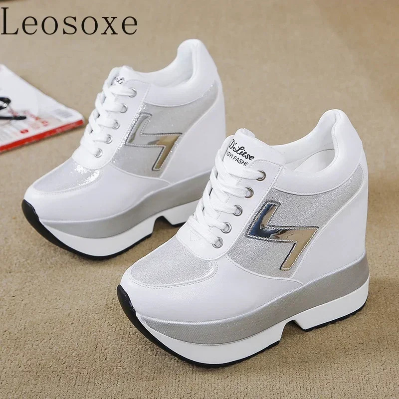 Fashion White Sneakers Womens High Platform Casual Shoes Height Increasi Leathe Shoes 10 CM Thick Sole Trainers Tennis Sports 250402