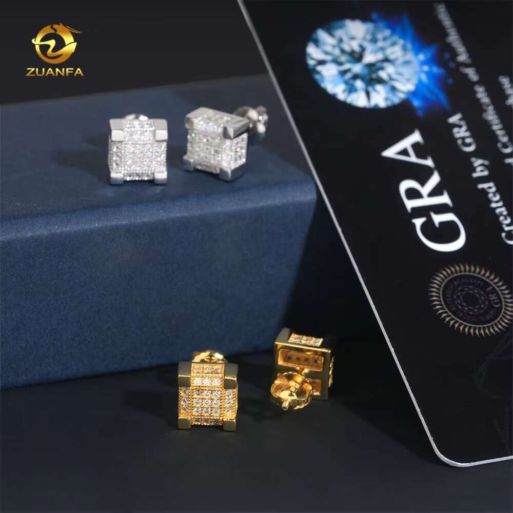 Iced Out Square Earring Hip Hop S925 VVS Diamond Screw Back Men Moissanite Earrings