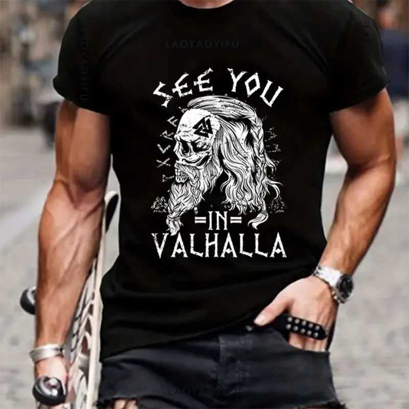 American Bearded Warrior tactical skull unisex T-shirt up to Valhalla cotton T-shirt short sleeved O-neck T-shirt casual mens topXJ250409