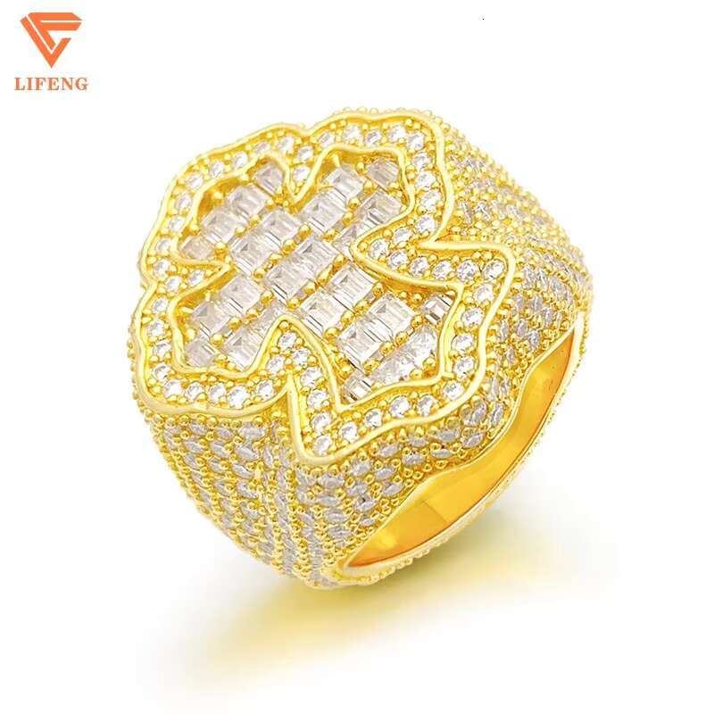 Lifeng Jewelry Full Baguette Moissanite Cross Ring Soild 925 Silver Gold Platinum Plated Diamond Ring for Men