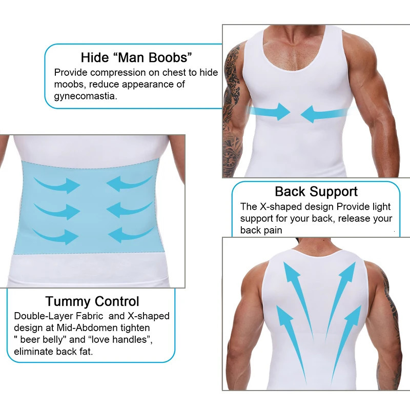 Compression Shirts Men Tummy Control Shapewear Compression Shirt Flat Belly Abdomen Slim Vest Waist Trainer Fitness Workout 250409
