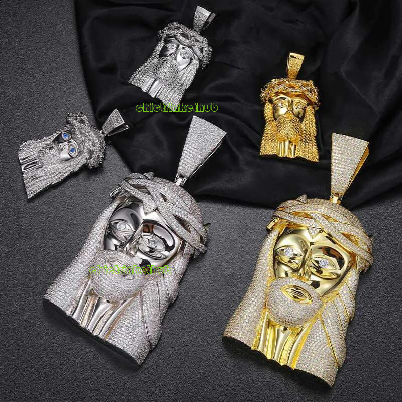 Pass Dia Tester VVS Moissanite Iced Out Jesus Head Face Pendant Bg Sterg Sier Big Piece Hip Hop Jewelry For Men