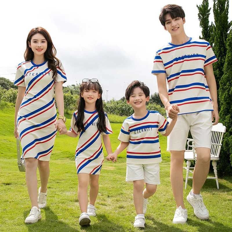 Summer New Parents and Children Family Set Round Neck Family Set Mother and Daughter Dress Couple Set S2548