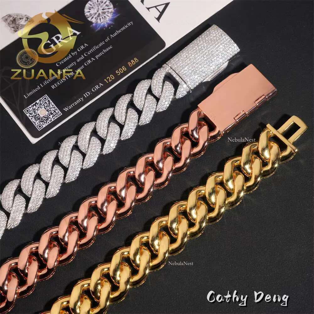 20mm 4rows Iced Out Sier Moissanite k High Quality Hip Hop Jewelry Men Cuban Chain With GRA Certificate