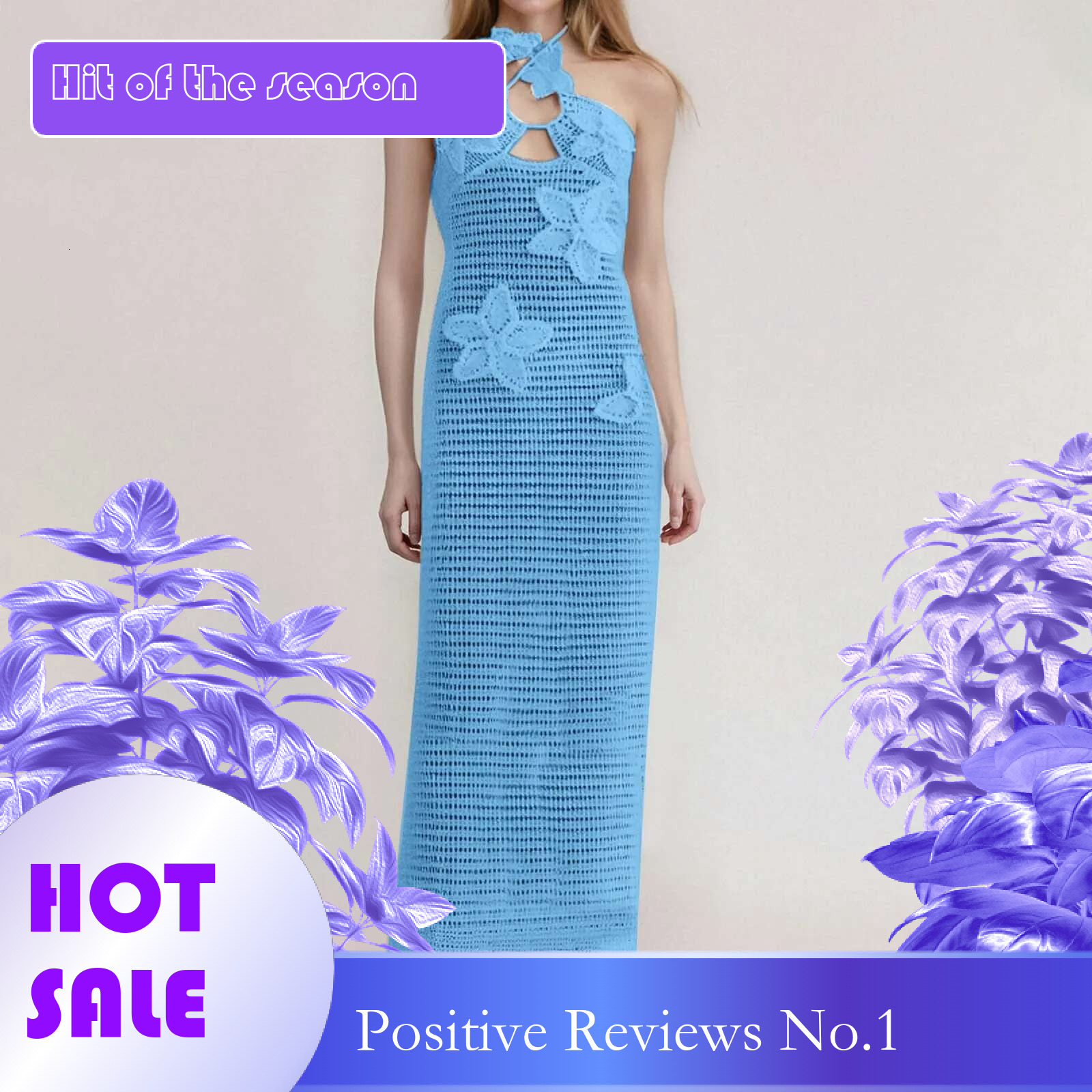 Dongdumaoyi New Knit Dress Sexy See Through Halter Women Maxi Blue Backless D Flowers Female Summer Holiday Elegant Beachwear
