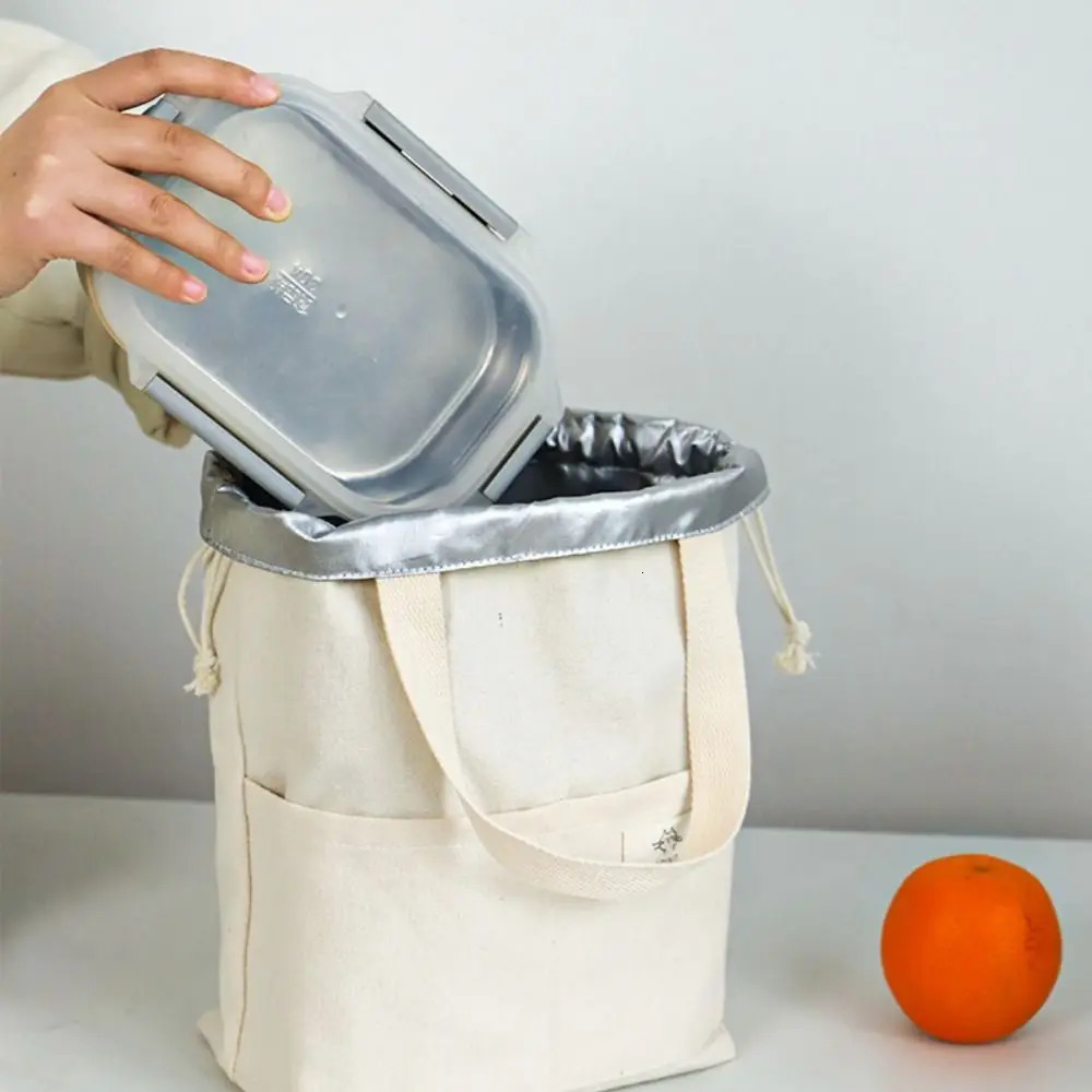 Brushed canvas insulated lunch bag thick aluminum foil box cooler handbag picnic food dinner container 250408