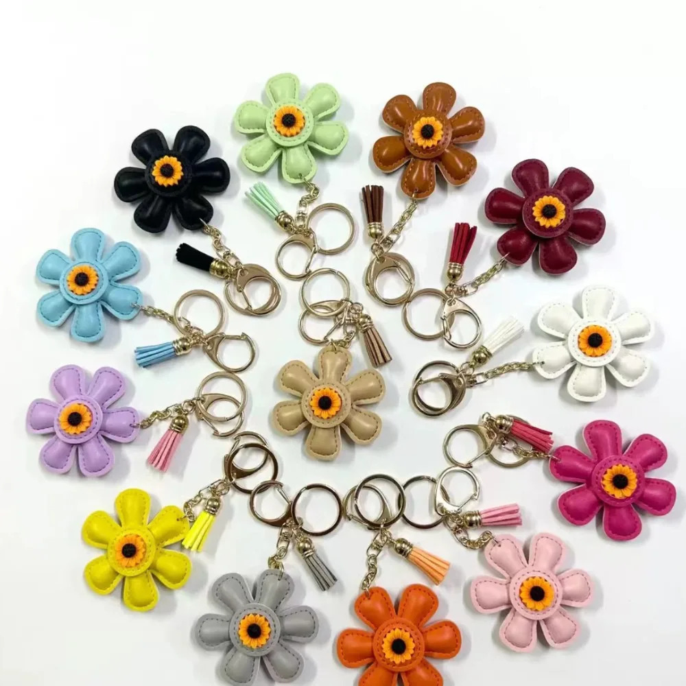 Creative Sunflower Bag Charm Keychain PU Leather Pendant Sweet Flower Backpack Decoration Accessories Gift 250408