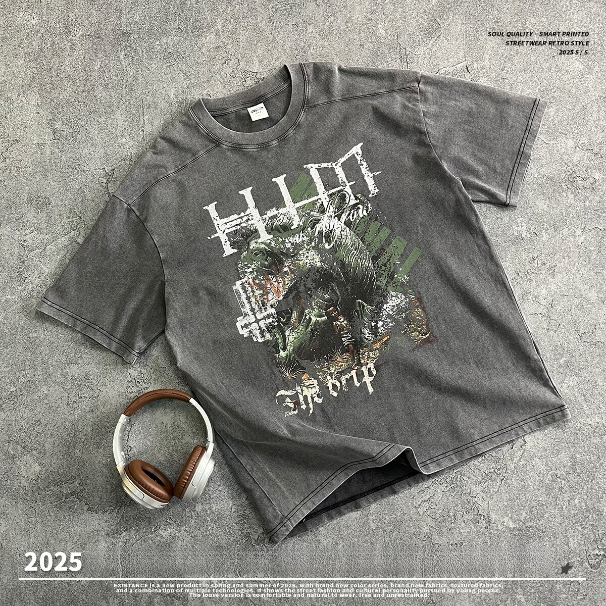 Chain Wear | 2025 Summer Trendy Brand Men's Short sleeved Gothic Rock Washed Outdated Printed T-shirt