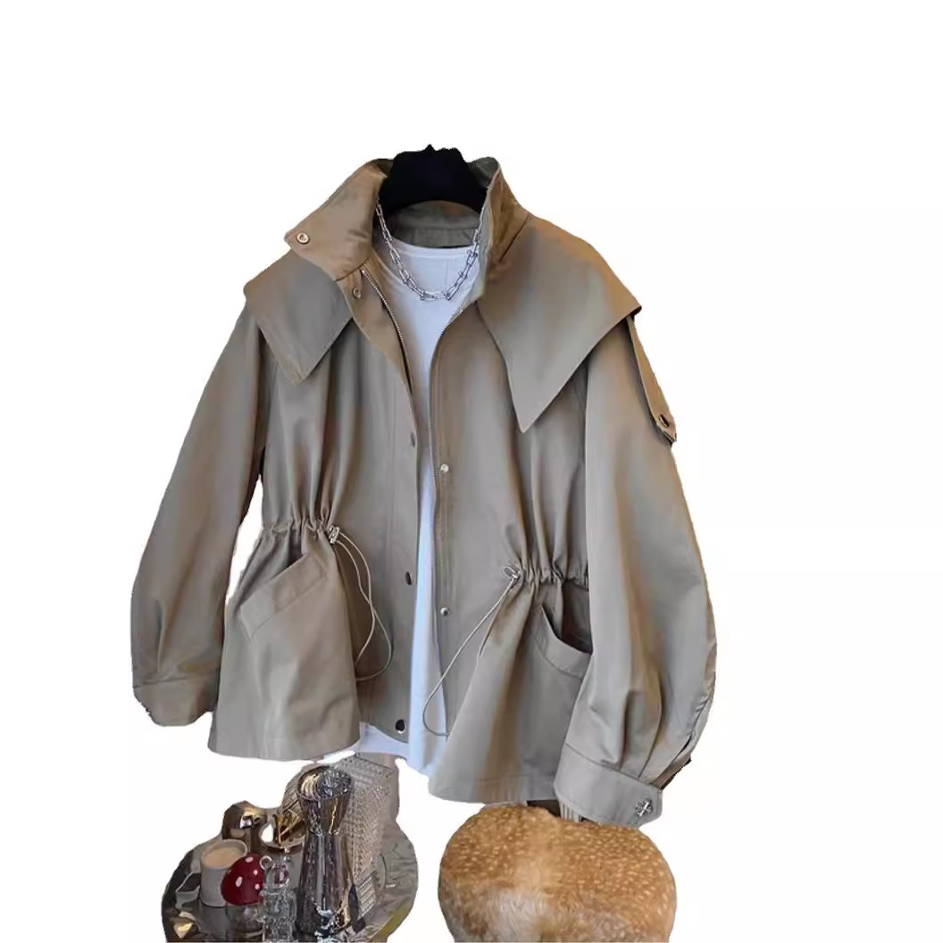 Design sense niche loose casual drawstring waist cinching workwear windbreaker jacket women's spring and autumn short style 2025