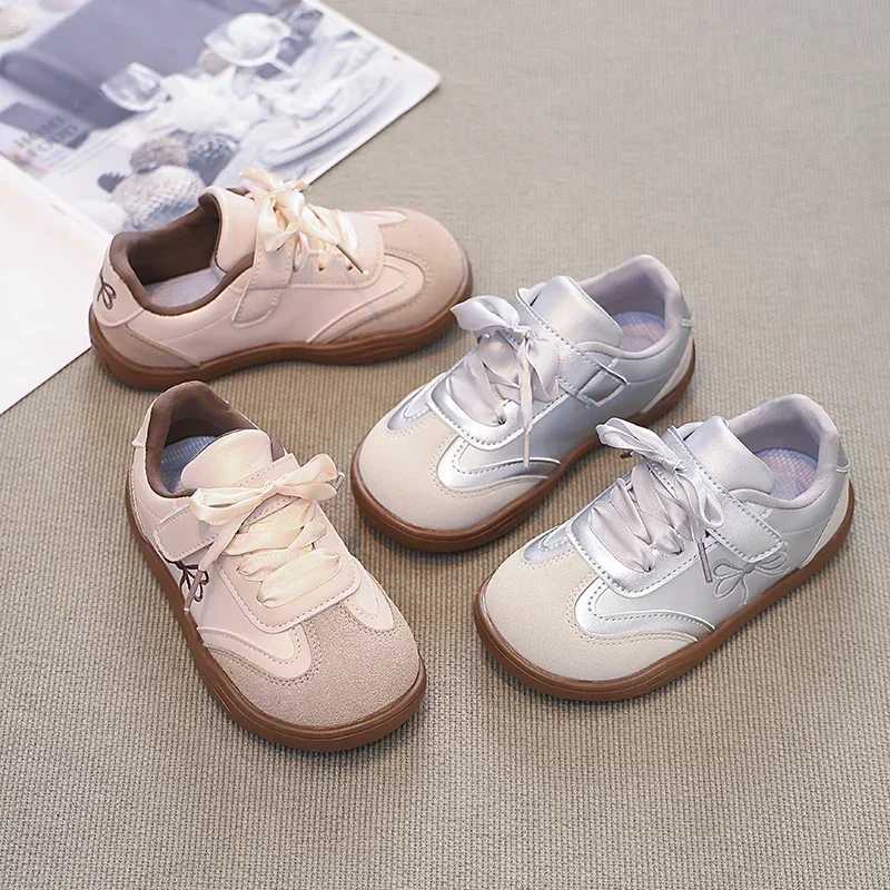 Childrens running shoes princess style sweet girls casual shoes sweet bow 2024 new childrens sports shoes anti slip soft sole X250409