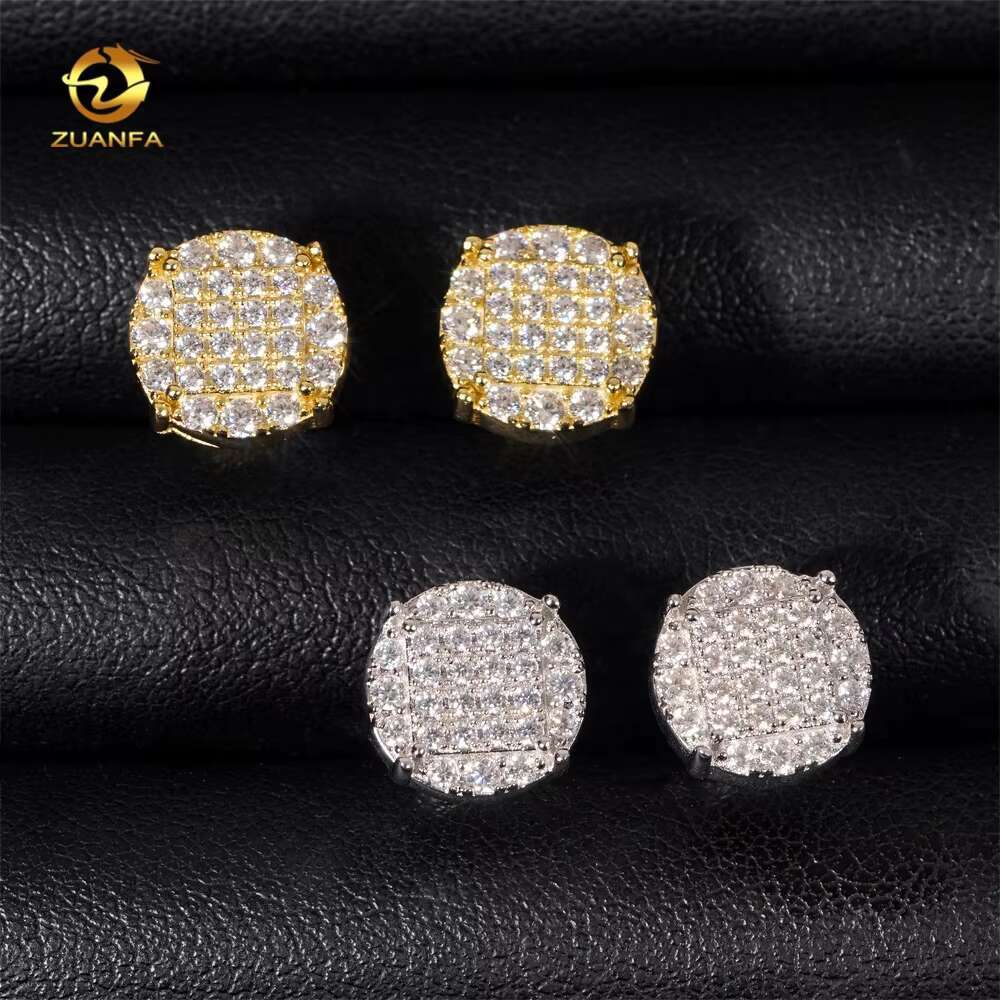 Wholesale Price High Quality Bling Iced Out Hip Hop 925 Sterling Silver Mens Round Moissanite Diamond Earrings
