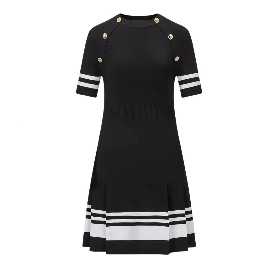 y n SpringSummer Knitted Elastic Black Midi Womens Wear Elegant Fashion Button 250409