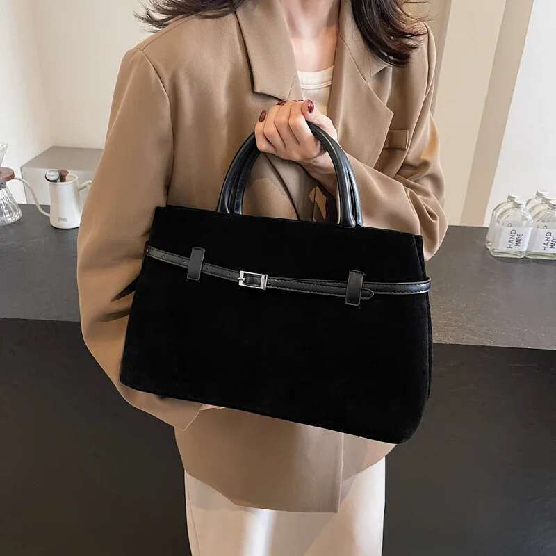 Retro Veet Leather Tote Bags For Women Winter Y2k Female Shoulder Bag Females Simple New Handbags And Purses
