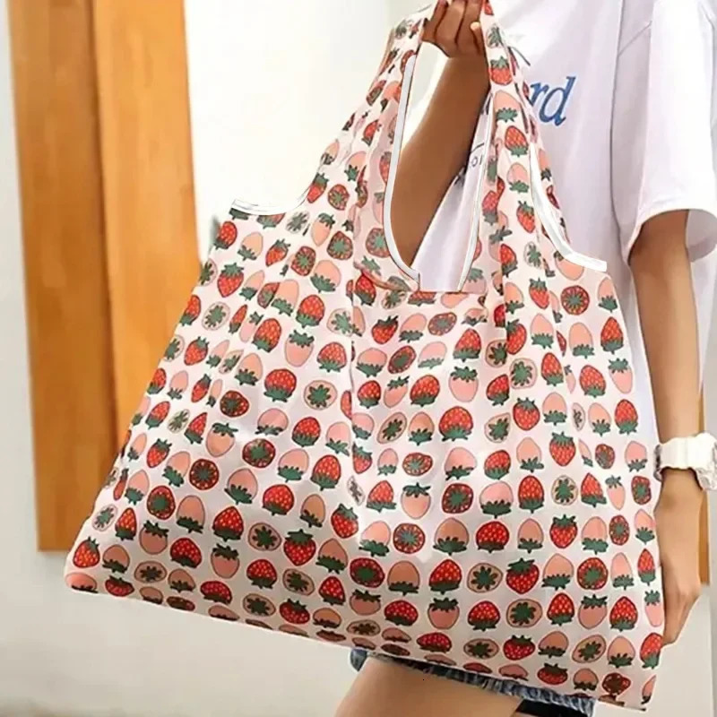 Reusable shopping bags large washable foldable environmentally friendly nylon heavyduty pocket handbags 250408