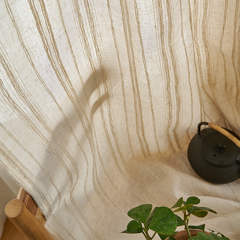 A947 Japanese cotton and linen light-transmitting and non-transparent linen window screen Japanese homestay style living room tea room striped cotton 