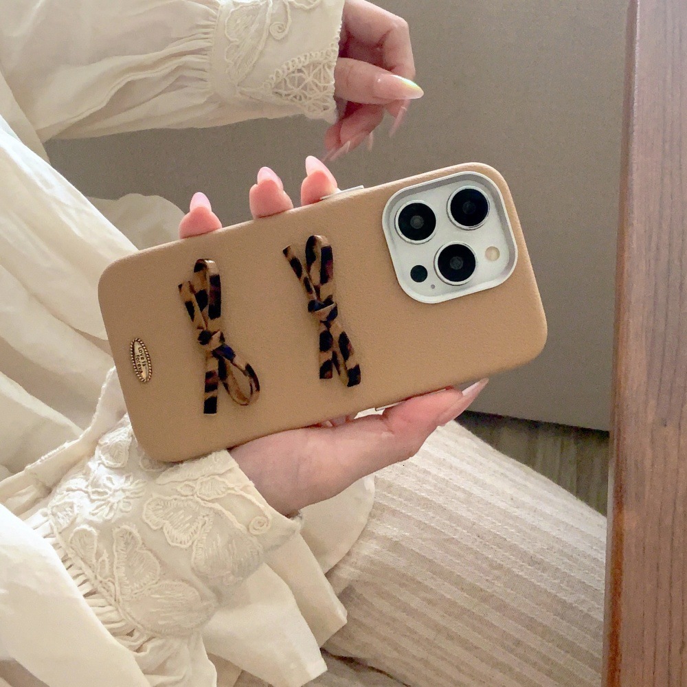 Bow Leopard Print Phone Case Suitable for iPhone 17 Pro Solid Color Cartoon iPhone 16/15Pro Shockproof 14