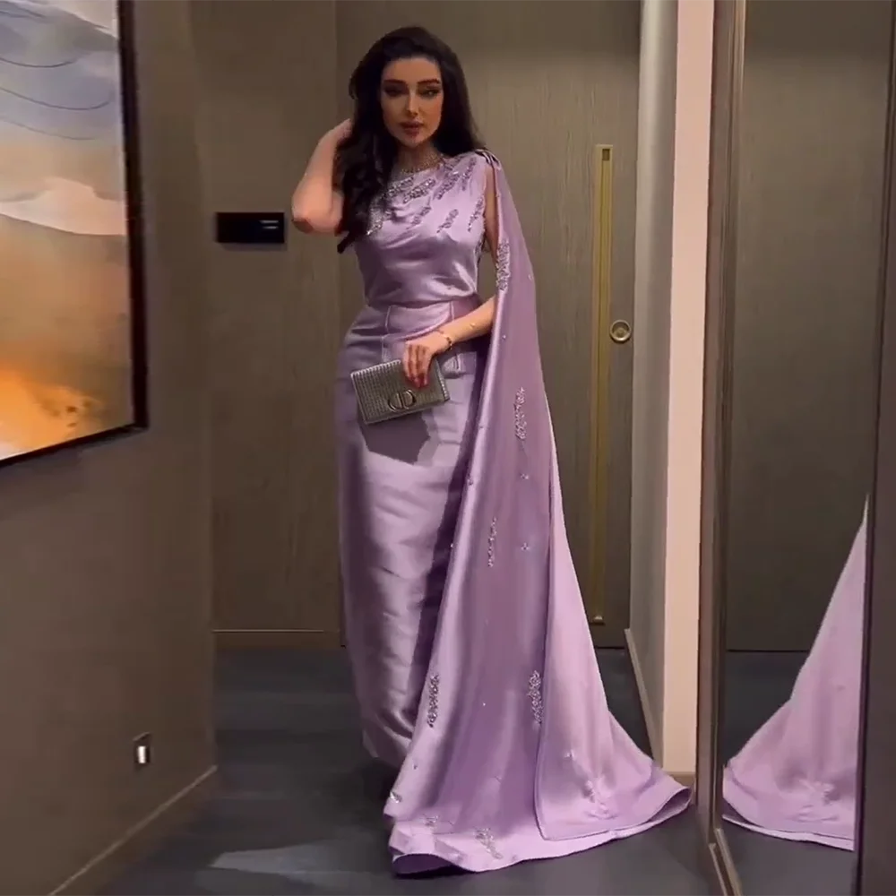 Arabic One Shoulder Dubai Evening Dress with Cape Ankle Length Women Prom Dress Guest Party Gown Plus Size For Special Occasion Vestido De Noite