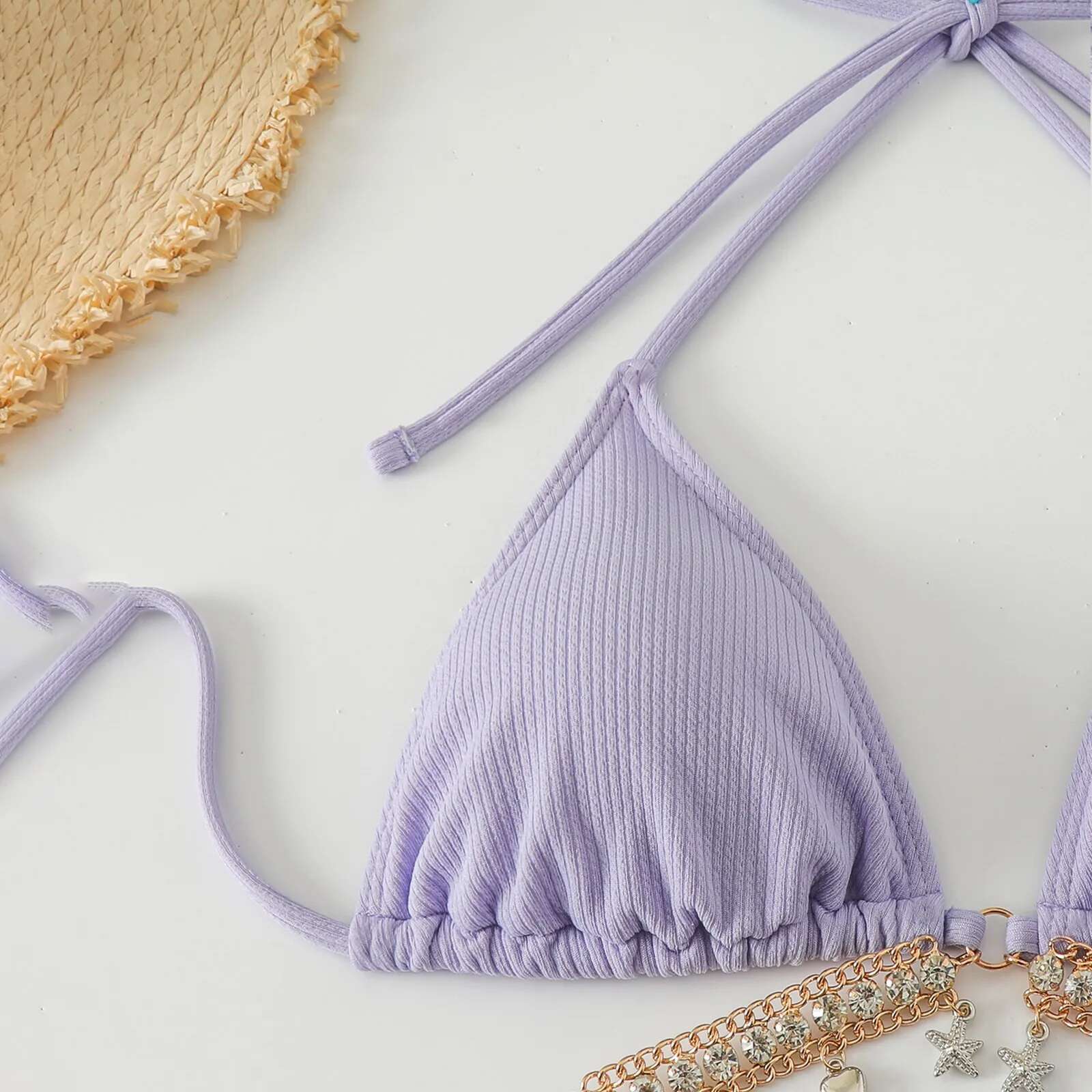Dongdumaoyi Sexy Purple Micro Bikinis Sets Two Pieces Swimsuit Chain Swimwear Female Thong Brazilian Biquini Beach Wear Bathing Suit