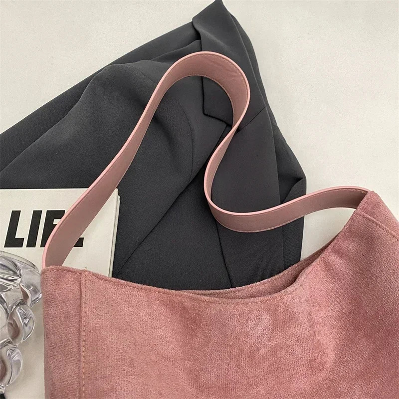 Velvet Solid High Quality Tote Bag High Beauty Buckle Simple Fashion Crossbody Bag Soft Large Capacity Handbag 250408