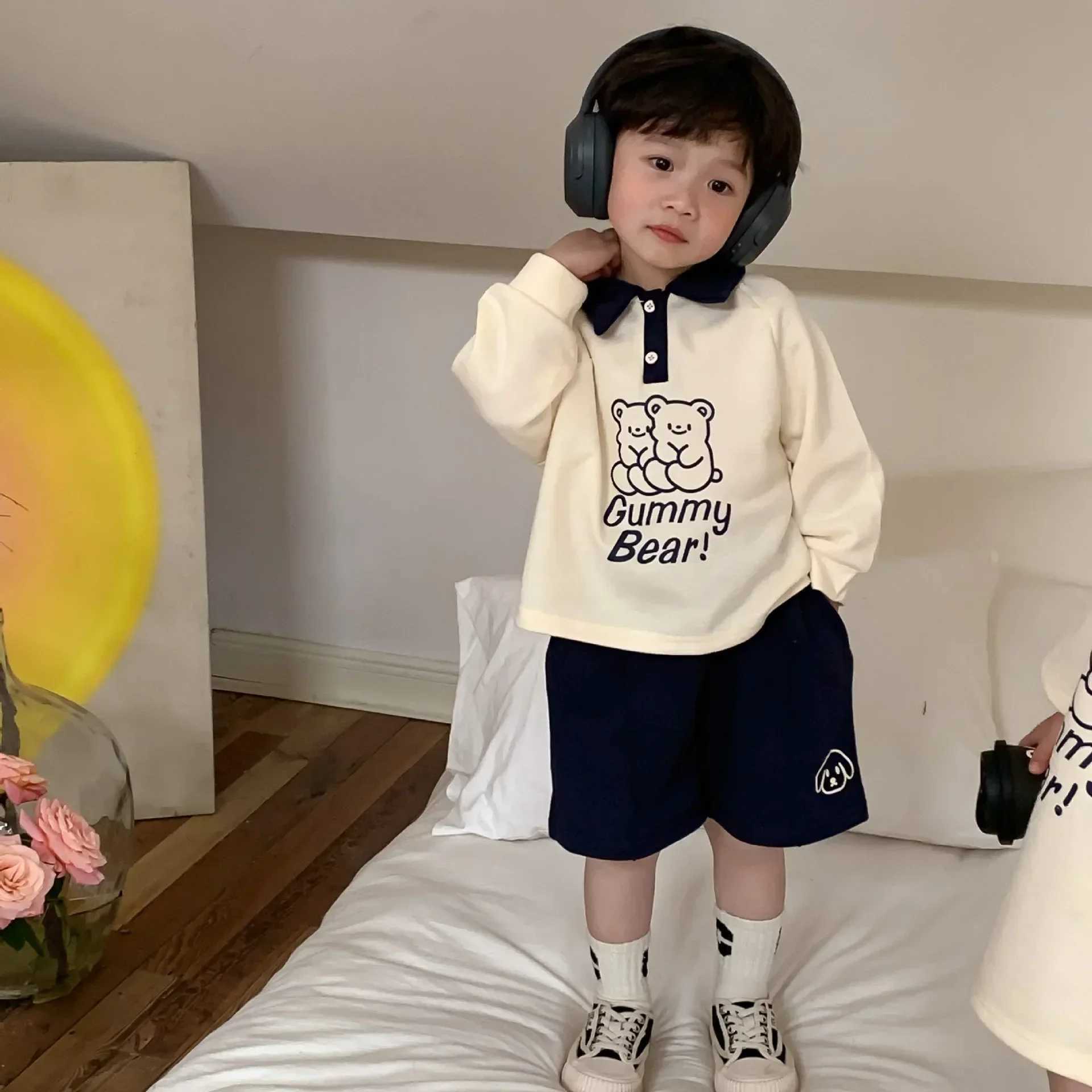 Spring Korean style childrens suit boys and girls sisters clothing childrens T-shirt polo shirt girls ski baby boys suit S2548