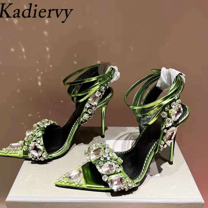 Rhie Gladiator Ankle Cross Tied Runway Party Shoes Women Crystal Studded High Heels Sandals Woman