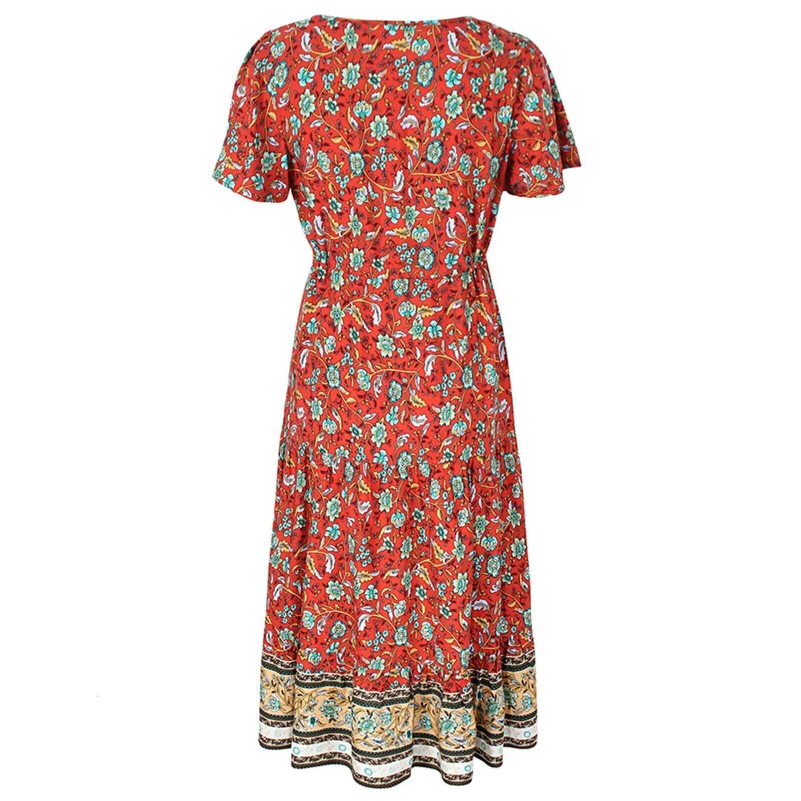 Dongdumaoyi Vintage Floral Print Dress Chic Fashion Women Cotton Bohemian Button Maxi Dresses Ladies V Neck Summer Beach Boho Vestidos