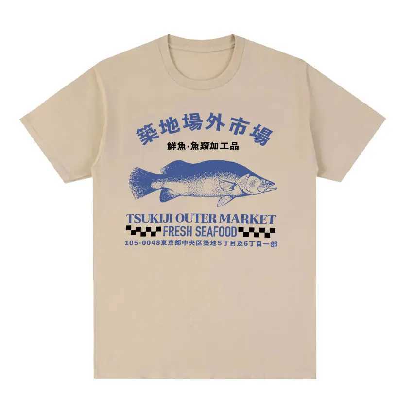 Japanese Fish Building Market Funny Meme T-shirt Mens Retro Harajuku Fashion T-shirt Summer 100% Cotton Oversized T-shirtXJ250409