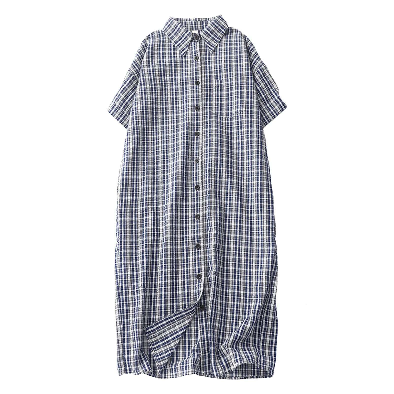 Dongdumaoyi Sweet Plaid Dress Ladies Casual Temperament Slim Shirt Long Skirt Elegant For Women Button Short Sleeve Dresses