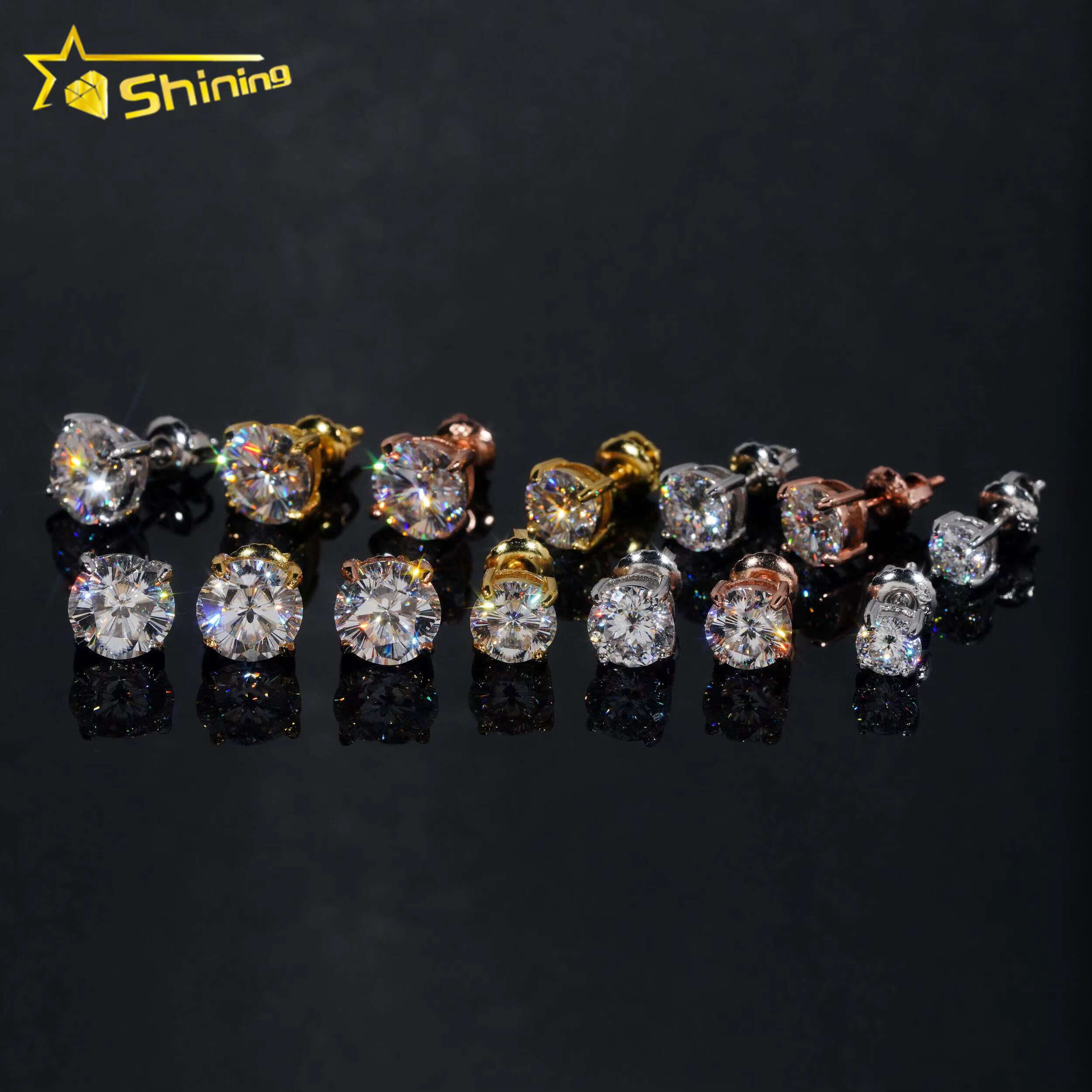 Ready to Ship Sterling Silver 925 Cherry Blossom Cut Moissanite Earrings Women Fashion VVS Round Shape Diamond Ear Studs