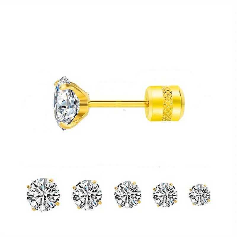 1pair Fashion Hypoallergenic Black Rainbow Cubic Zirconia Titanium Steel 4 Prong Spiral Design Stud Earrings for Men Women 2-6mm Z250408