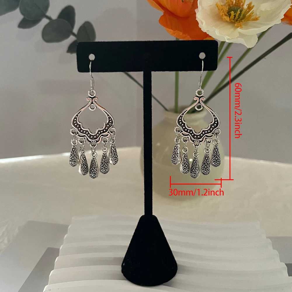 Ethnic Style Vintage Dangle Earrings for Women Boho Long Silver Color Carved Flower Metal Tassel Earring Female Jewelry Brincos Z250408