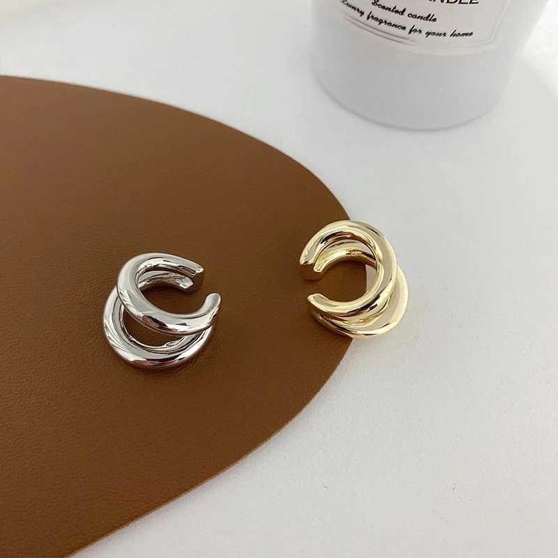 Fake Piercing Earcuff Double Circle Ear Cuff Faux Earrings for Women Man Hiphop Vintage Cuffs Earclips Accessories Korean Fashio Z250408