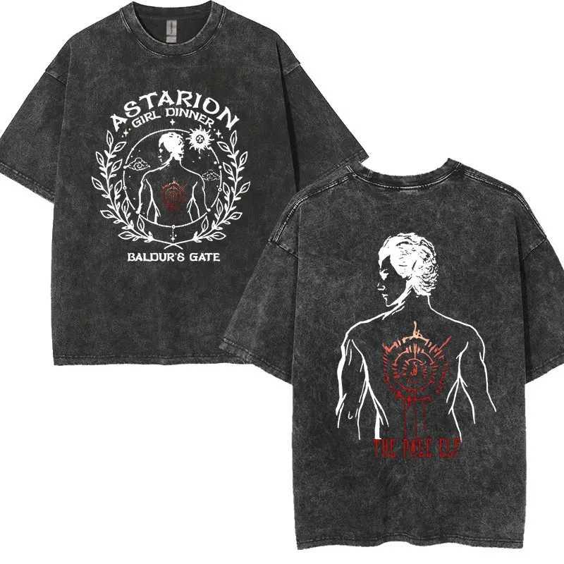 Astarion Pale ELF T-shirt Baldurs Gate 3 Girls Dinner Retro Washed T-shirt Mens Casual Street Y2k T-shirtXJ250409