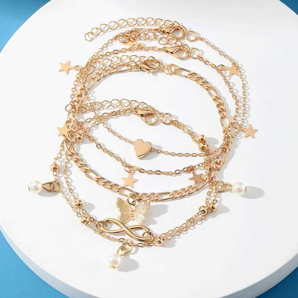 Bohemia Gold Color Snake Ankle Bracelet Set For Women Butterfly Key Lock Charm Multiple Styles Anklet Chain On Leg Boho Jewelry Z250408