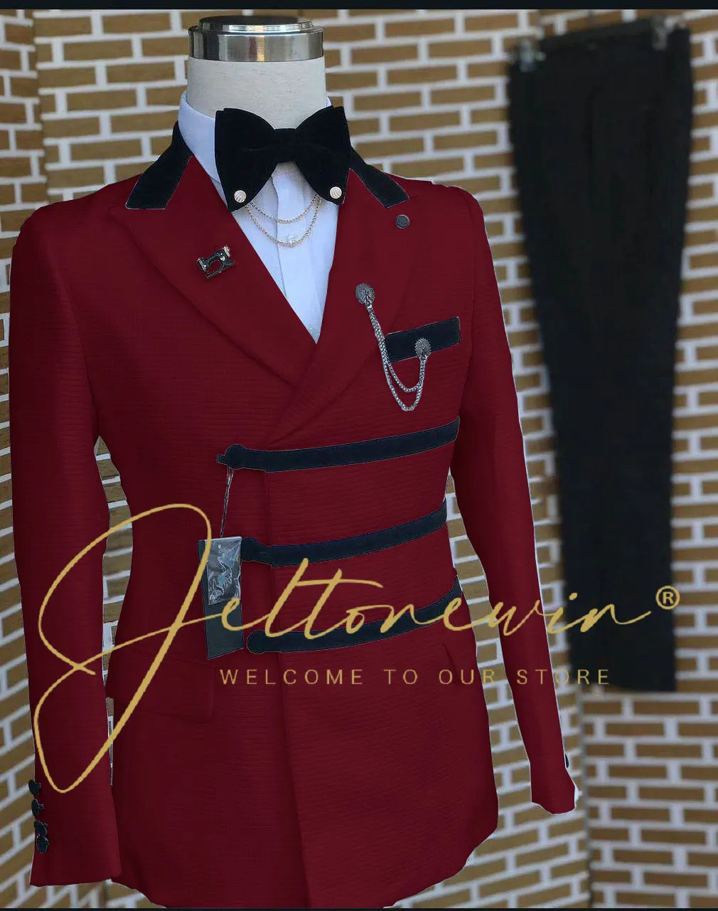 Fashionable wedding mens slim fit top lapel jacket pants 2-piece business casual dress formal dress mens dress 250408