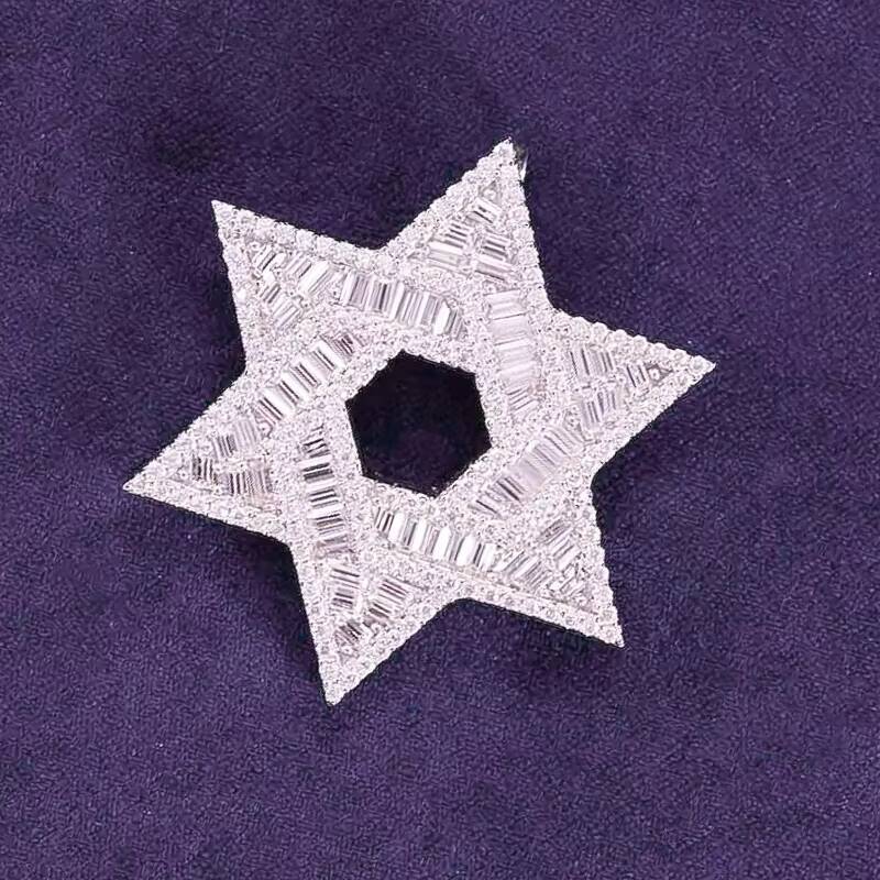 Hip Hop GRA Iced Out Bling D Color Moissanite 925 Sterling Silver Baguette Star Pendant for Men Women Passes Diamond Tester