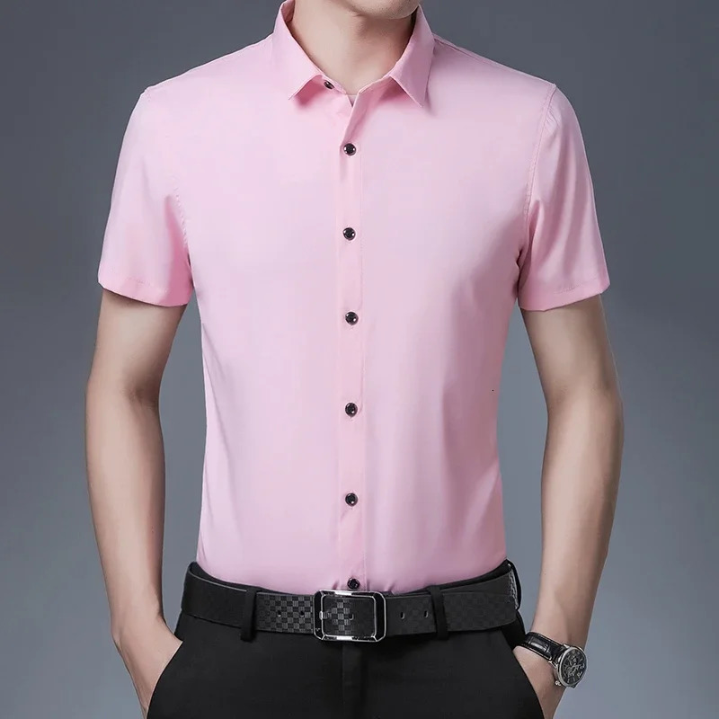 Mens Business Casual Solid Color Short Sleeved Shirt Non Ironing Comfortable Top 250408