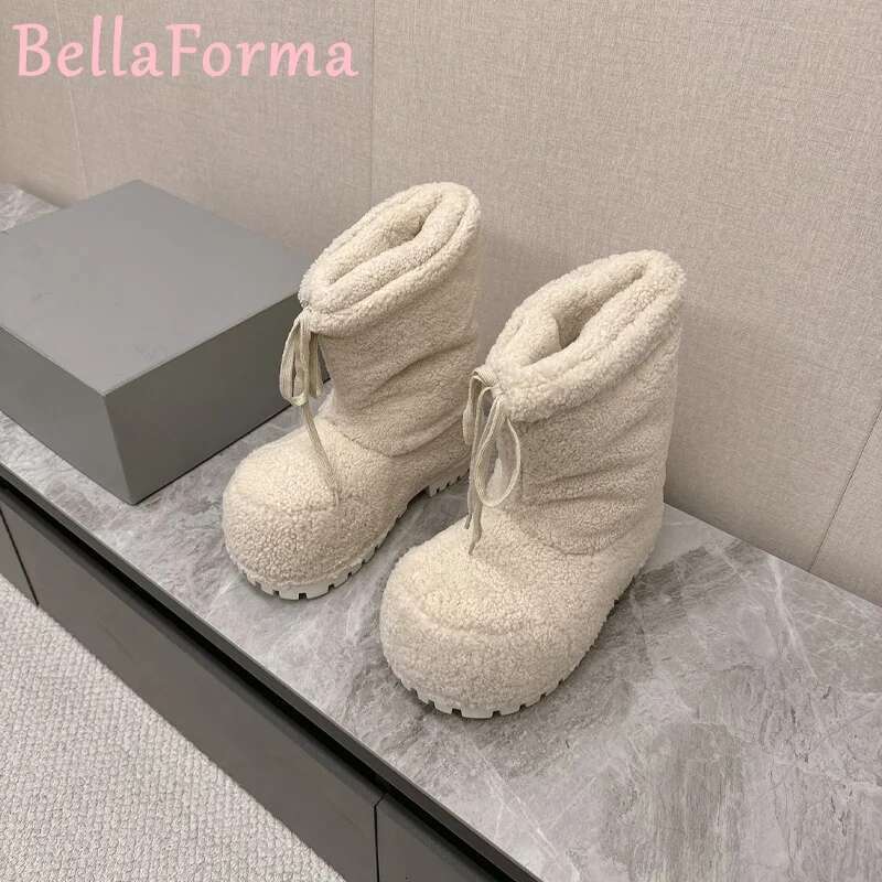 Couple Big Head Snow Boot Casual Classic Simple Fashion Novelty Patchwork Fabric Round Toe Thick Bottom Large Size Ski