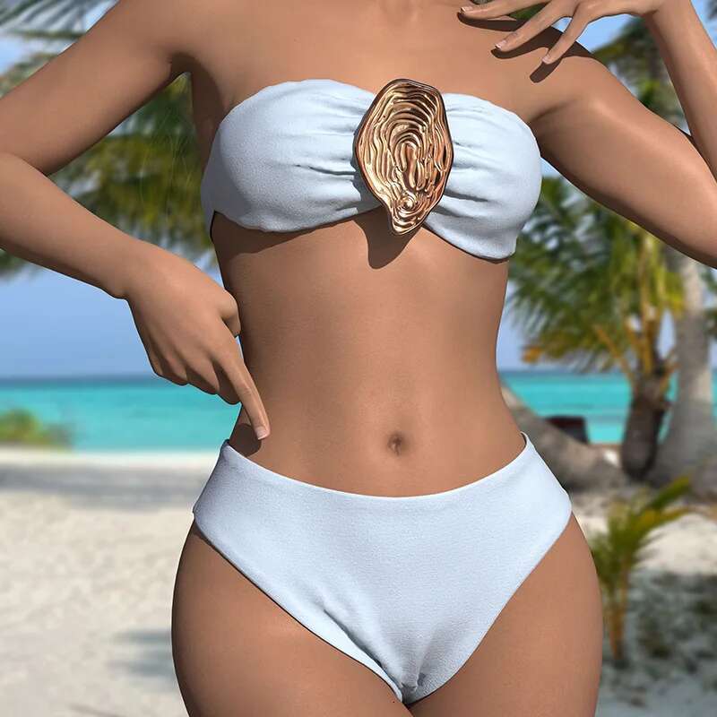 New Three-dimensional Decorative Shell Color Bikini Suit Sexy Split Swimsuit
