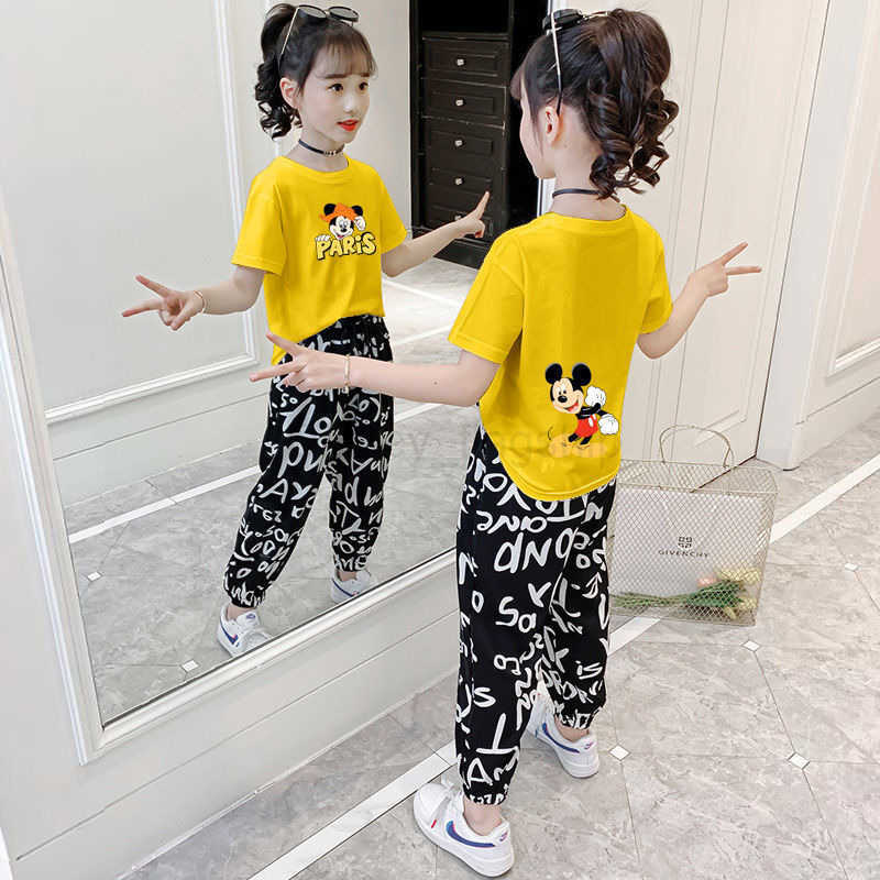 Disney Girls Summer Set 2025 New Two piece Nine piece Pants Korean Edition Western Girls Summer Set Short Sleeve Fashion SetXJ250409