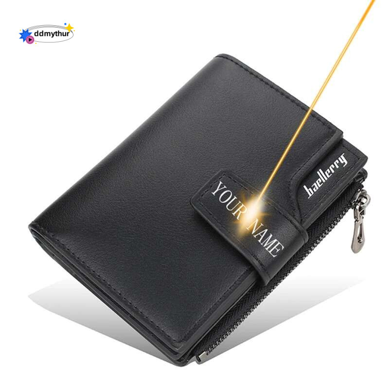 Personalized Photo Name Wallet for Men And Women PU Leather Short Tri-fold Zipper Coin Pocket Retro High Capacity Purse Gift ddmythur