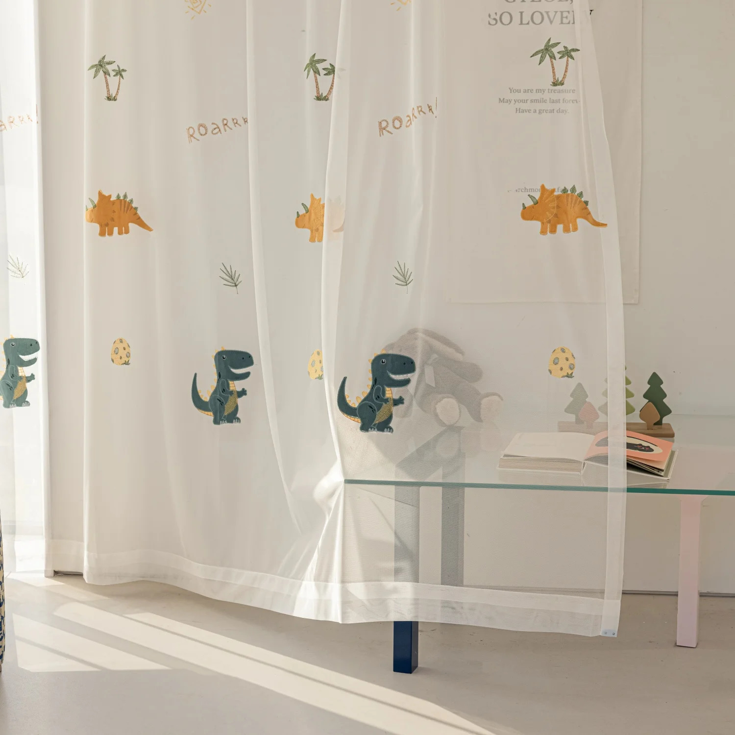Blue cartoon dinosaur childrens blackout curtains cute embroidered kindergarten chiffon curtains childrens boy baby bedroom living room 250409