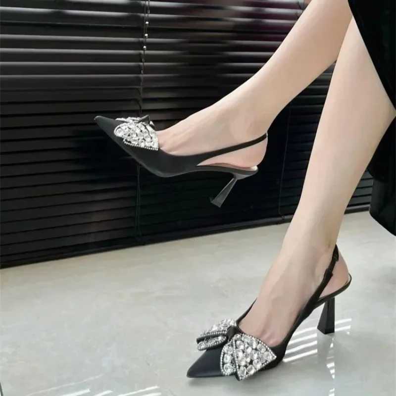 New Arrival High heels womens sandals 2025 womens slim high heels rhinestone high bow beige dot transparent closed new low comfortable solid T250409