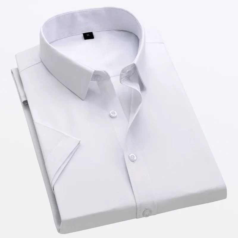 Summer Mens Slim Solid Color Short Sleeve Shirt Business Casual White Shirt Male Large Size 5XL Classic Style 250408
