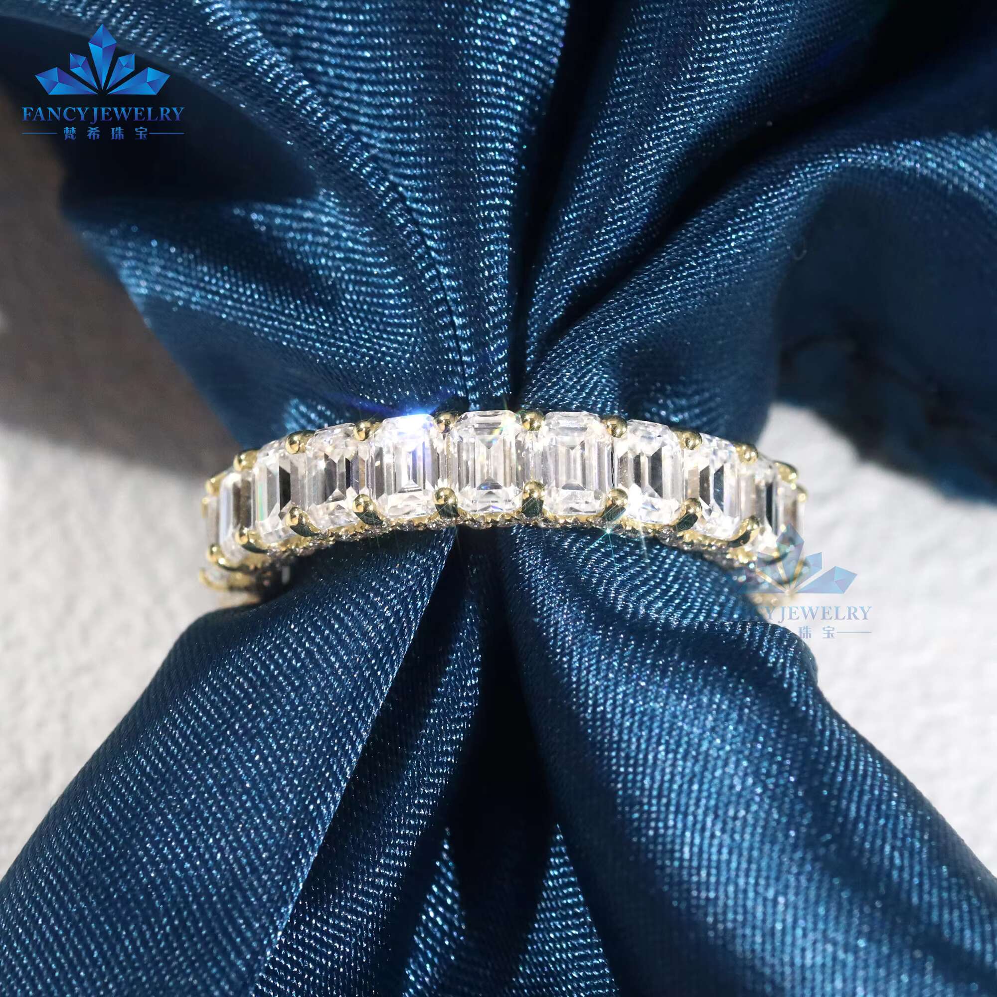 Hot Selling 10K Solid Yellow Gold Women Ring Set 5CT Moissanite Ring Radiant Cut D VVS1 Iced Diamond Wedding Engagement Ring