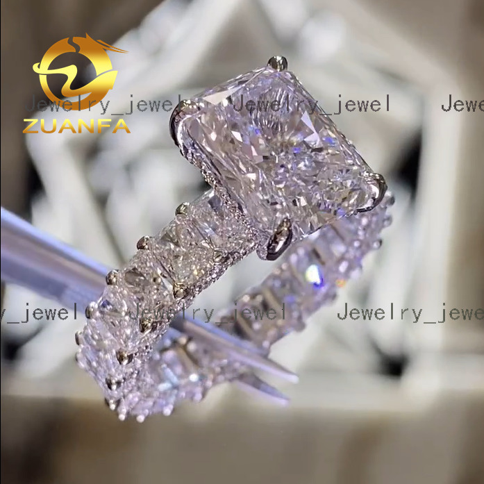 Luxury Women Jewelry 10k 14k 18k White Gold Diamond Ring Vvs Radiant Cut Eternity Ring Band Engagement Rings Moissanite